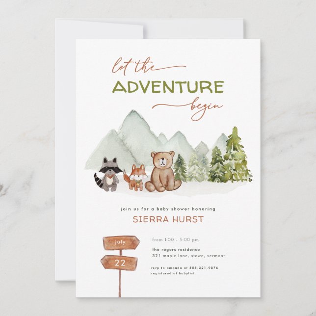 Woodland Nature Adventure Baby shower Invitation (Devant)