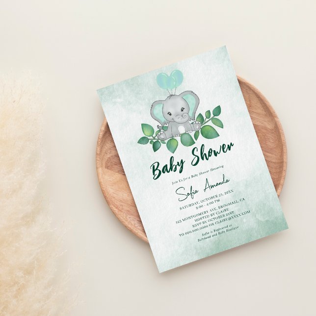Woodland Niedlich Elephand Baby Dusche Einladung (Von Creator hochgeladen)