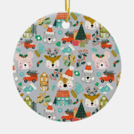 Woodland Niedlich Santa Animals Grau Keramik Ornament