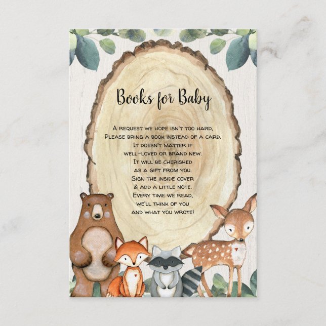 Woodland niedlicher Tiere buchen Babydusche Begleitkarte (Vorderseite)