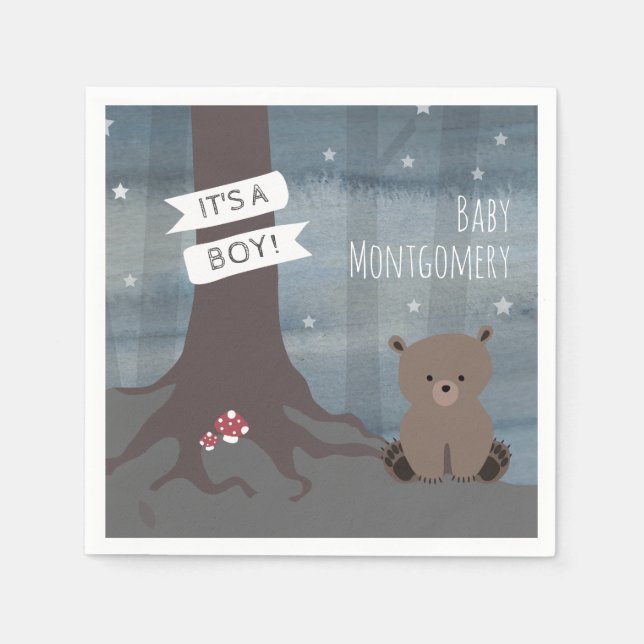 Woodland Night Bear Boy Baby Dusche Serviette (Vorderseite)