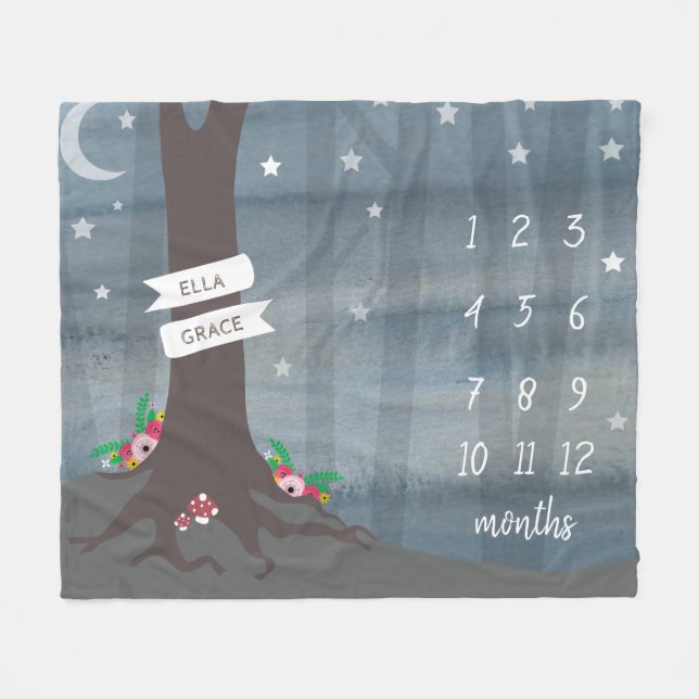 Woodland Night Floral Baby Milestone Fleece (Vorderseite (Horizontal))