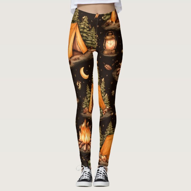 Woodland Nights Camping Pattern Leggings (Vorderseite)