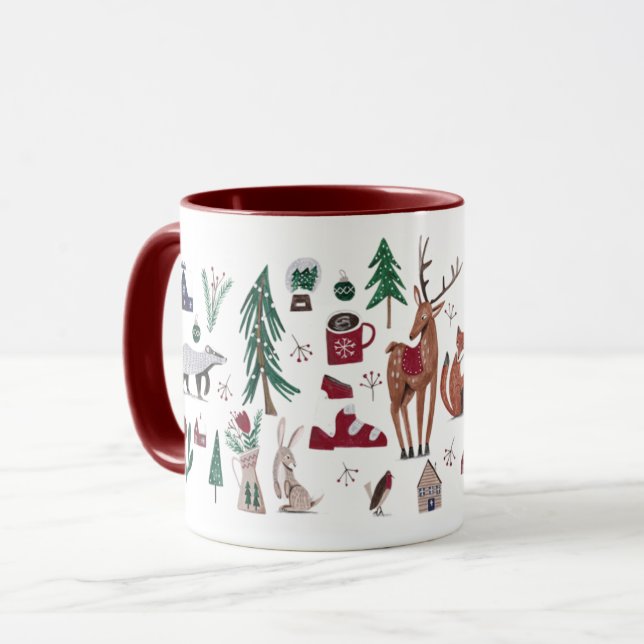 Woodland Nordic Ski Weihnachten Tasse (Vorderseite Links)