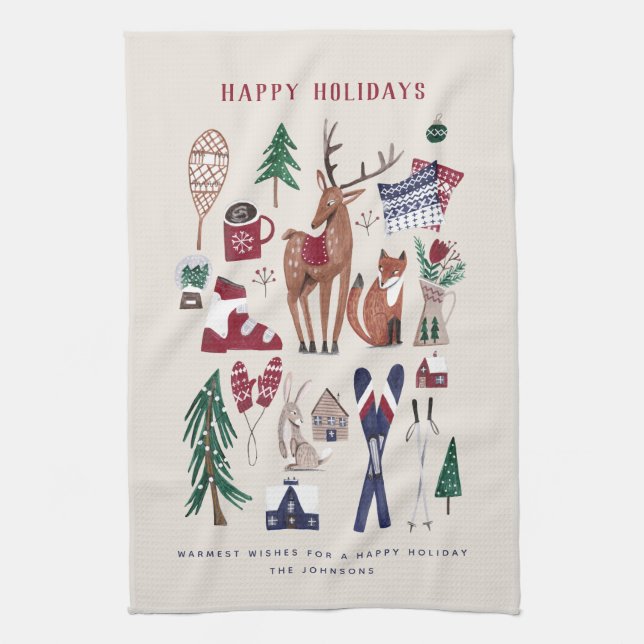 Woodland Nordic Ski Weihnachtsküche Handtuch (Vertikal)