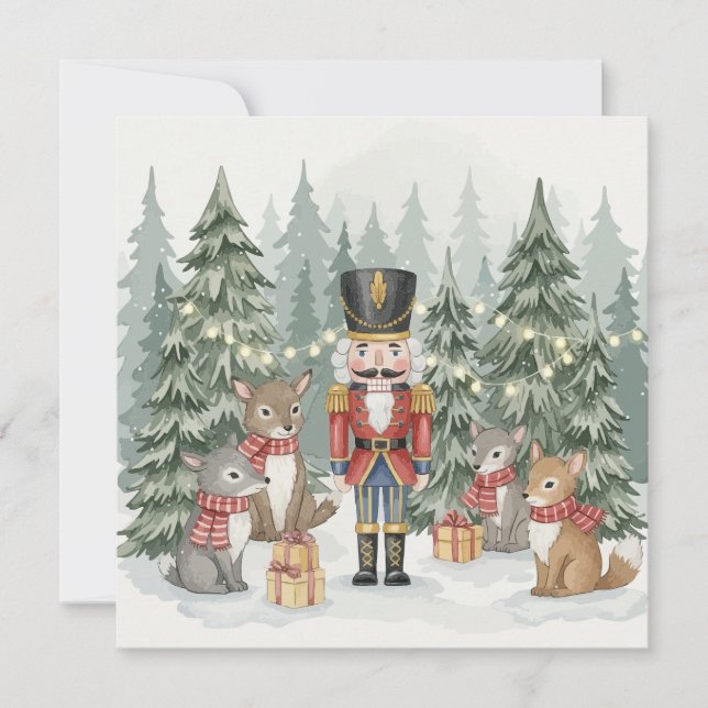 Woodland Nutcracker Watercolor Christmas Card  Karte (Vorderseite)