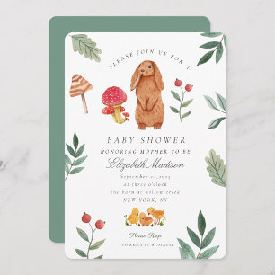 Woodland Oaster Watercolor Bunny Baby Dusche Einladung
