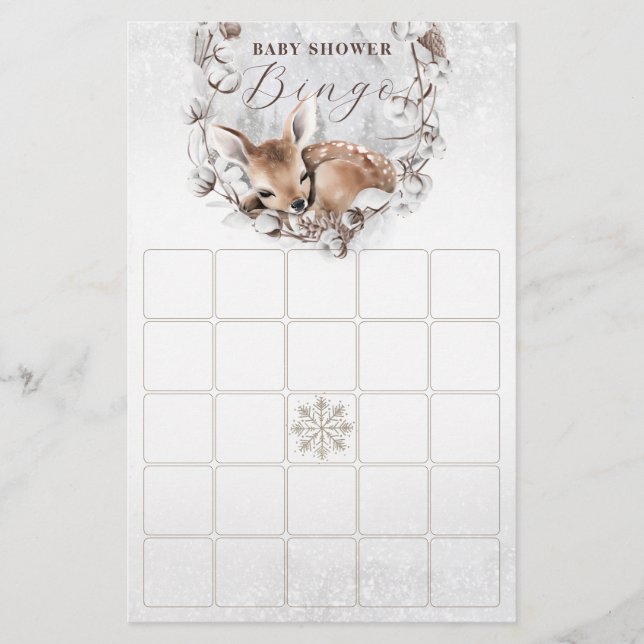 Woodland Oh Deer Winter Baby Dusche Bingo Spiel (Vorderseite)