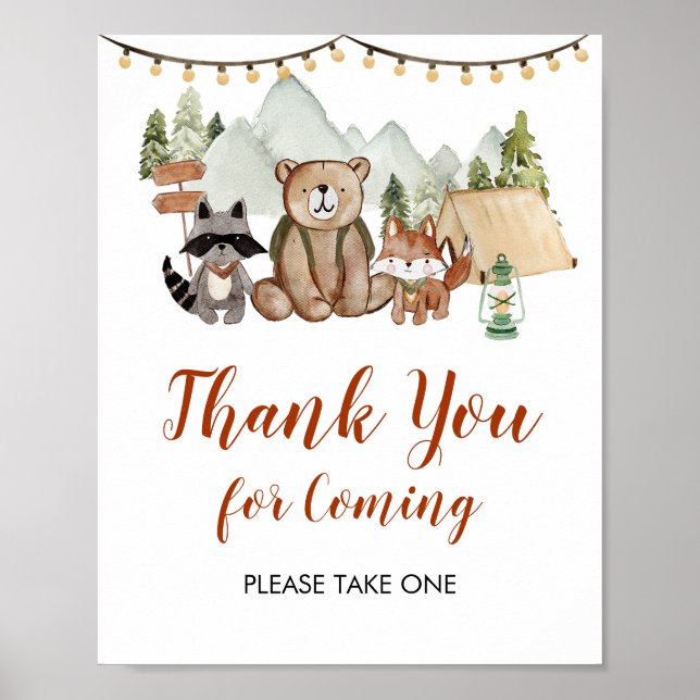 Woodland One Happy Camper Erster Geburtstag Vielen Poster (Vorne)
