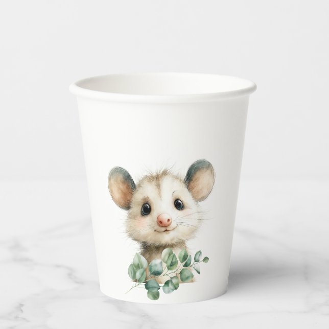 Woodland Opossum Baby Shower • Neutral Pappbecher (Vorderseite)