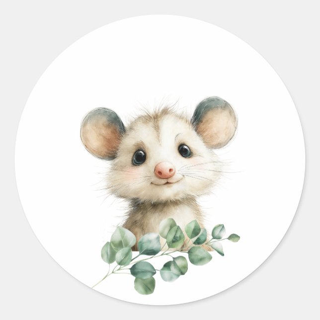 Woodland Opossum Baby Shower • Neutral Runder Aufkleber (Vorderseite)