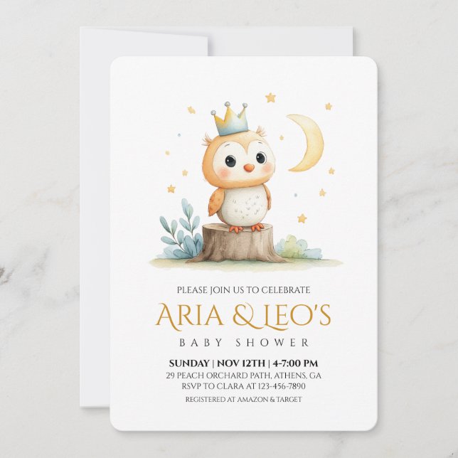 Woodland Owl Baby Dusche Einladung (Vorderseite)