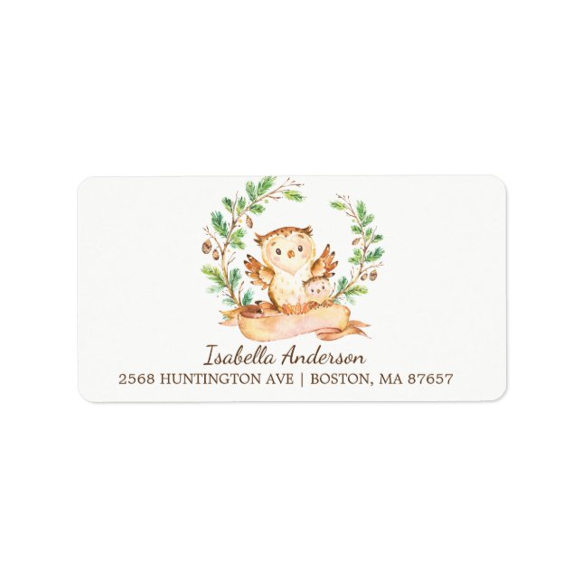 Woodland Owl Babydusche-Adressetikett Adressaufkleber (Vorne)