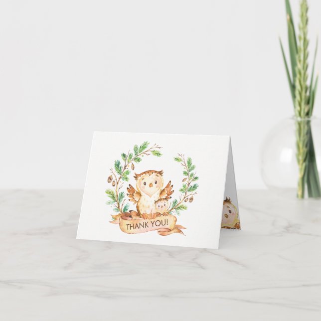 Woodland Owl Babydusche Vielen Dank Hinweis Dankeskarte (Vorderseite)