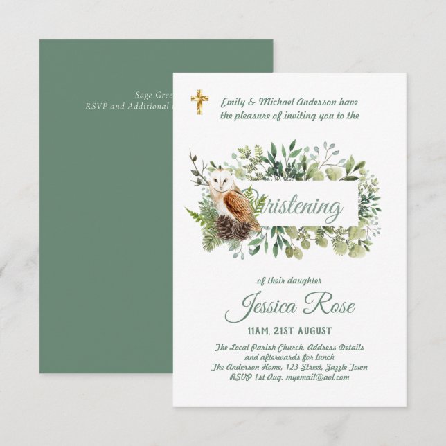 Woodland Owl Christening lädt zur Taufe ein (Vorne/Hinten)