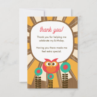 Woodland Owl First Birthday Thank you  – One Year  Dankeskarte