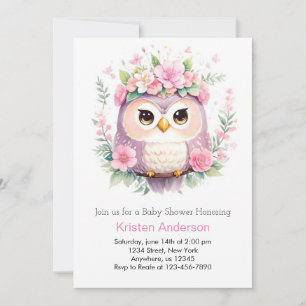 Woodland Owl's Pink Floral Girl Babydusche Einladung