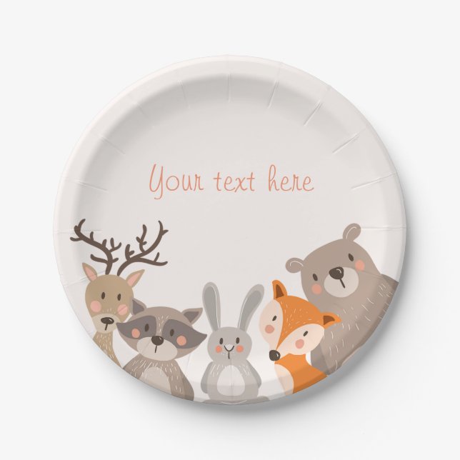 Woodland Paper Tellers Baby Dusche Tiere Fox Bär Pappteller (Vorderseite)
