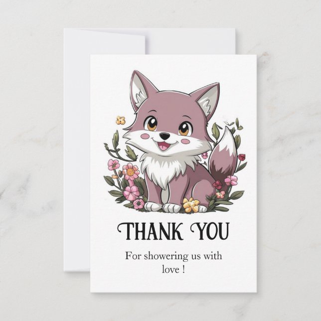 Woodland Pastel Wolf Kinderdusche Dankeskarte (Vorderseite)