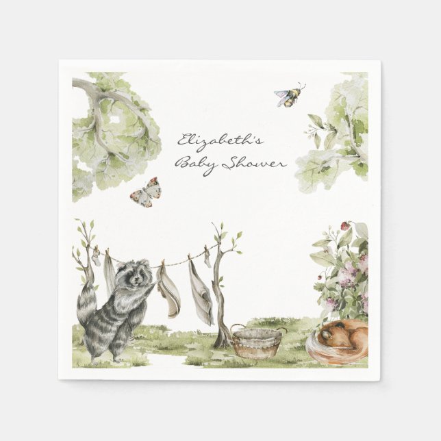Woodland Picnic | Baby - Dusche für Waldtiere Serviette (Vorderseite)