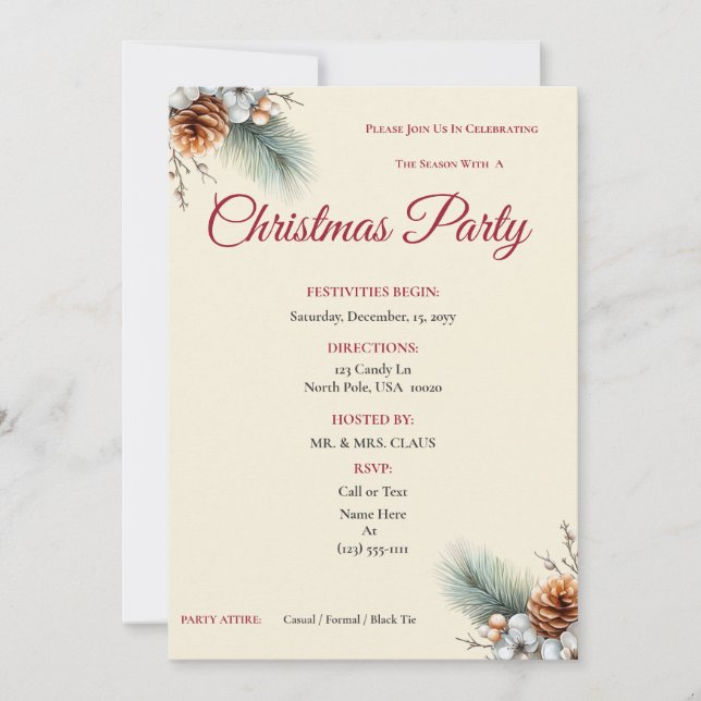 Woodland Pine & Berry Customizable Invitation (Devant)