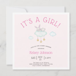 Woodland Pink Es ist eine Girl Bunny Baby Dusche Einladung