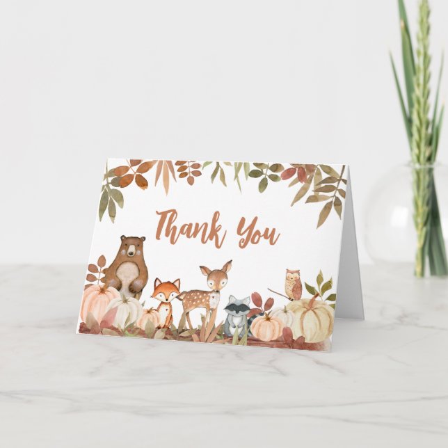 Woodland Pumpkin Animals Baby Dusche Dankeskarte (Vorderseite)