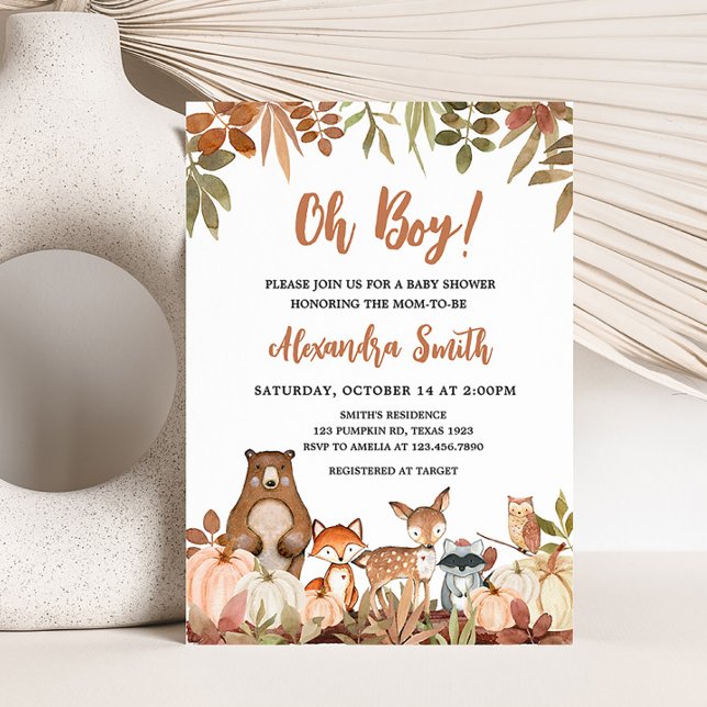 Woodland Pumpkin Animals Baby Dusche Einladung (Pumpkin Woodland Animals Baby Shower Invitation)