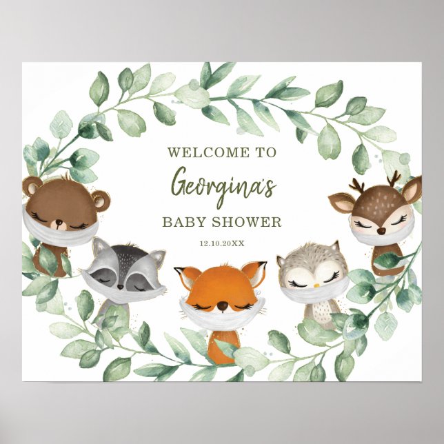 Woodland Quarantine Baby Duschparade Willkommen Poster (Vorne)