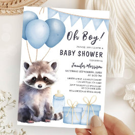 Woodland Raccoon Baby Shower Boy Blue Balloons Einladung