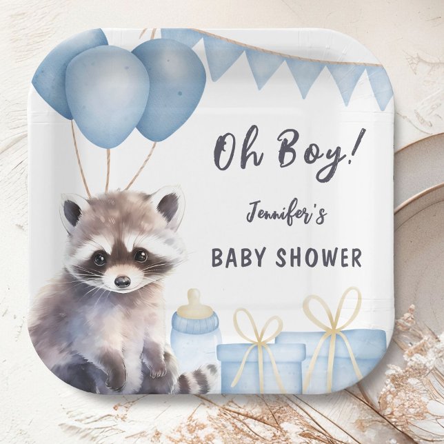 Woodland Raccoon Baby Shower Niedlich Boy Pappteller (Von Creator hochgeladen)