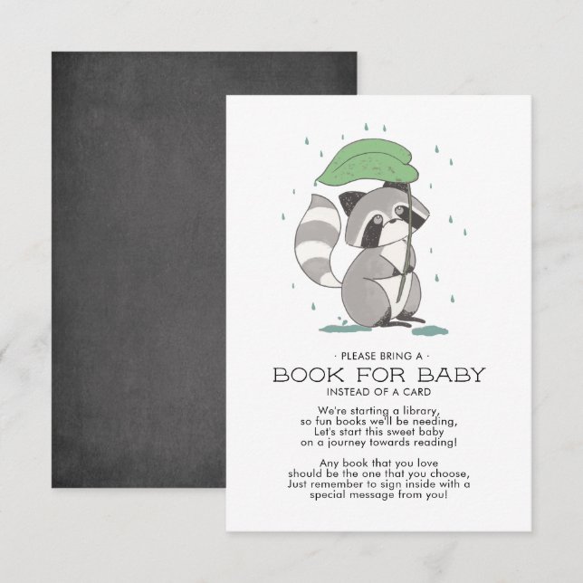 Woodland Raccoon Babydusche Book for Baby Card Einladung (Vorne/Hinten)
