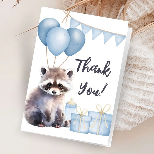 Woodland Raccoon Kinderdusche geklappt Danke Karte (Von Creator hochgeladen)