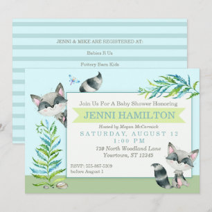 Woodland Raccoon Whimsical Baby Dusche Einladung