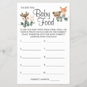 Woodland Raten Sie die Baby Food Dusche Spielkarte Flyer