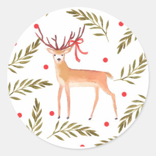 Woodland Rentier Happy Holidays Runder Aufkleber