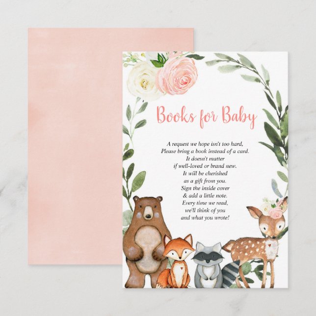 Woodland Rosa Buch Anfrage Mädchen Dusche Begleitkarte (Vorne/Hinten)
