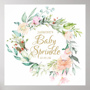 Woodland Rose Gold Script Baby Sprinkign Zeichen Poster