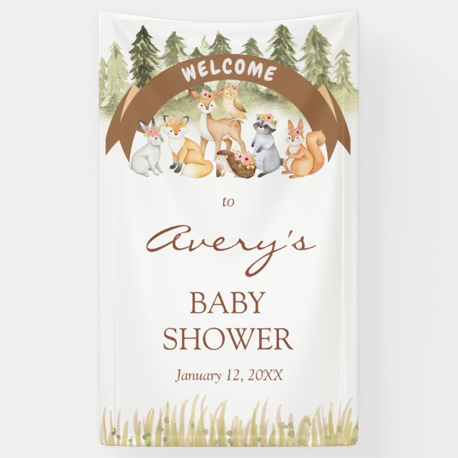 Woodland Safari Baby Dusche Begrüßungszeichen Banner (Vertikal)