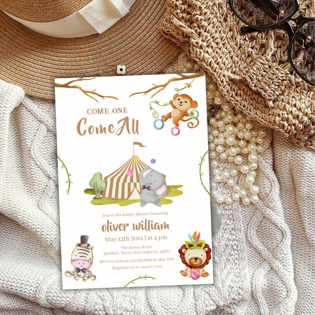 Woodland Safari Circus Baby Dusche Einladung (Woodland Safari Carnival Circus Baby Shower Invitation)