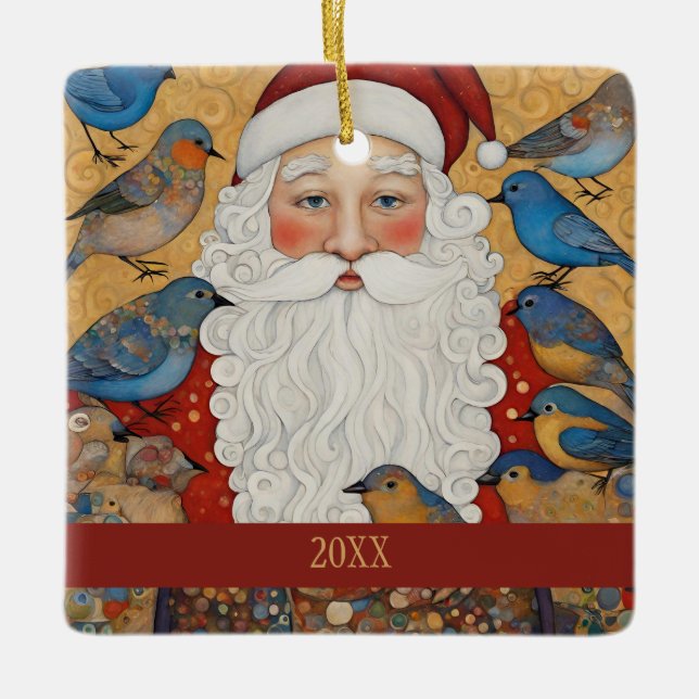 Woodland Santa Claus Keramikornament (Vorderseite)