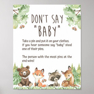 Woodland Say Baby Shower Button Game Sign Poster