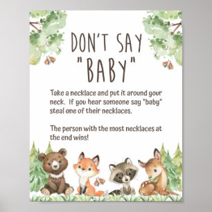 Woodland Say Baby Shower Game Sign Poster