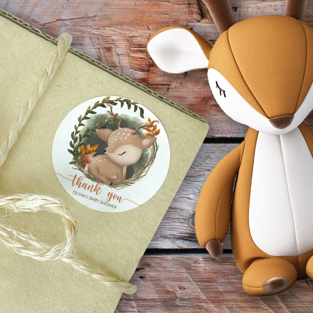 Woodland-Schlitten Baby-Reh-Dusche danke Runder Aufkleber (Von Creator hochgeladen)
