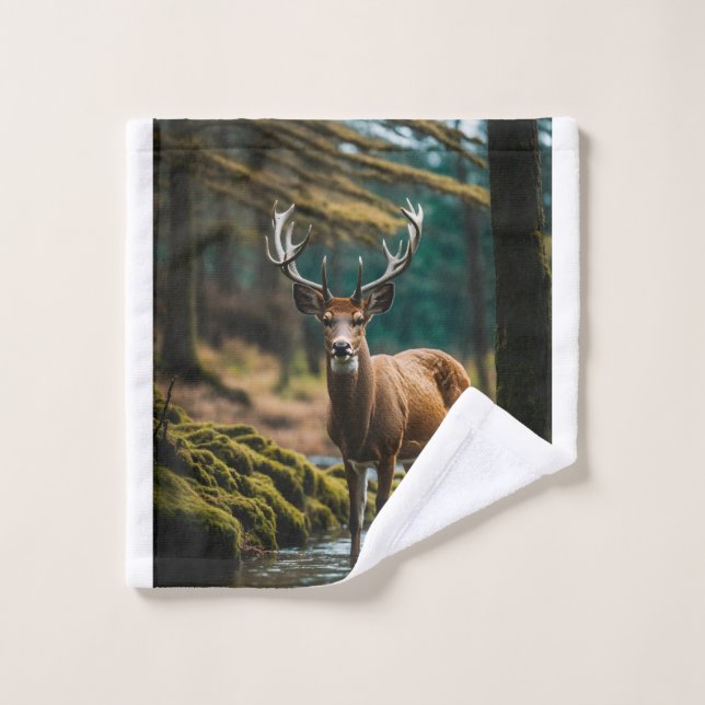 "Woodland Serenity: Cinematisches Hirschhandtuchde Waschlappen (Waschlappen)