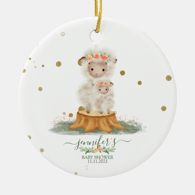 Woodland Sheep christmas baby shower Keramik Ornament (Vorne)