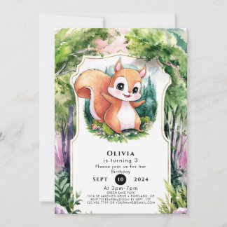 Woodland Simple Eichhörnchen Geburtstag Einladung