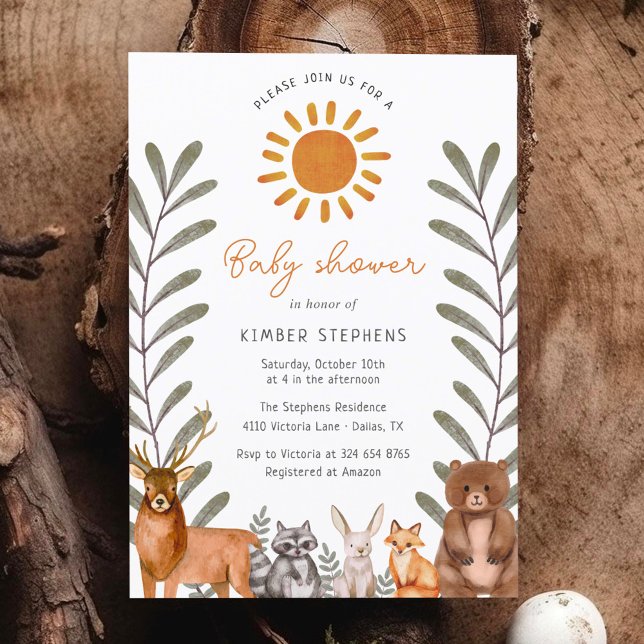 Woodland Simple Forest Animal Baby Dusche Einladung (Von Creator hochgeladen)
