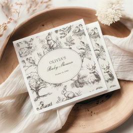 Woodland Sketch Allover Print Baby Shower Serviette