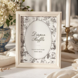 Woodland Sketched Baby Shower Diaper Raffle Poster